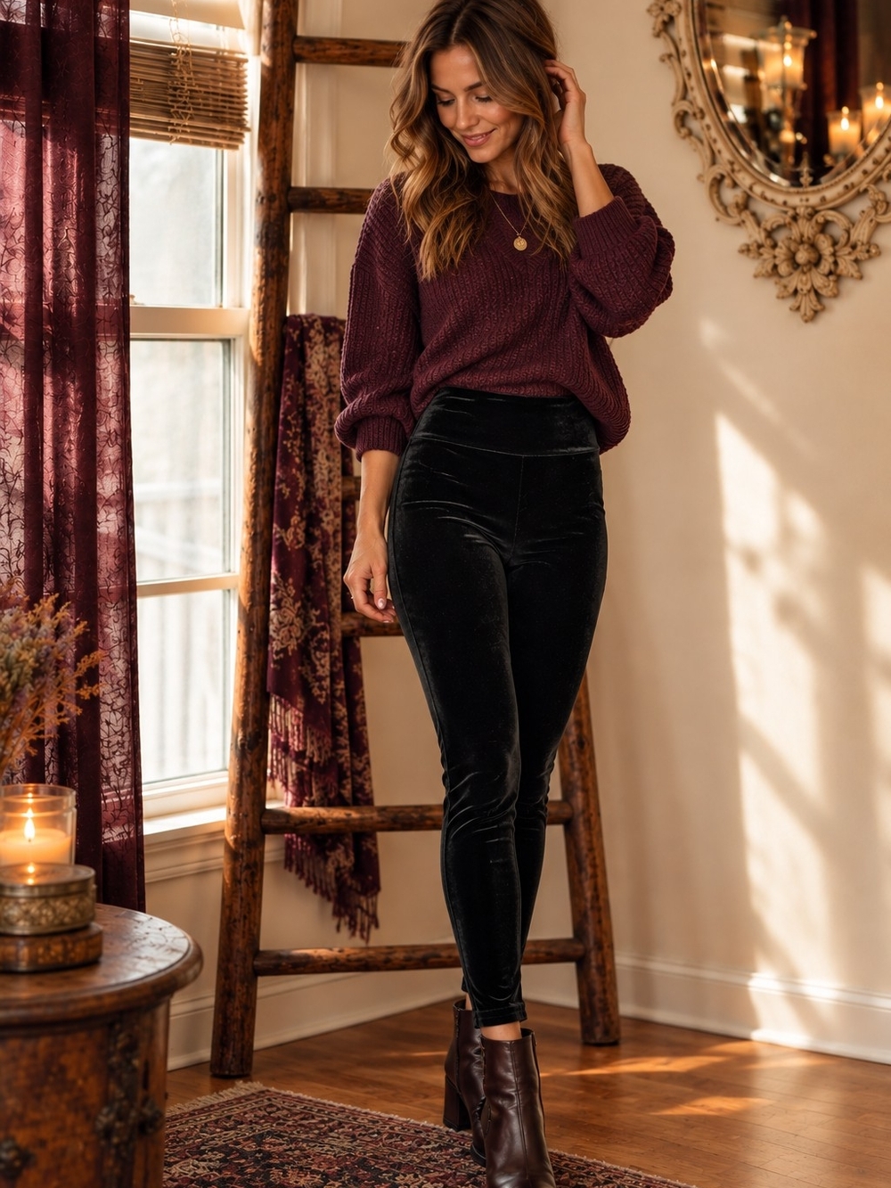 Black Velvet Leggings High Waist Stretch XS